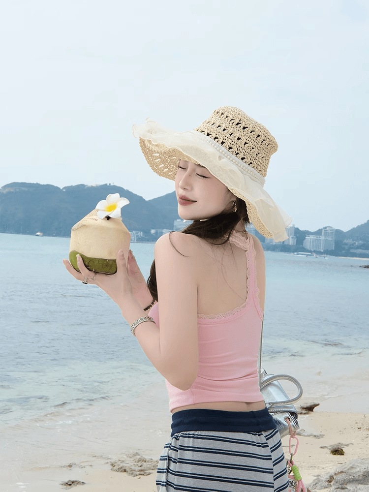 ブラトップ レース飾り付きホルターネックブラトップ