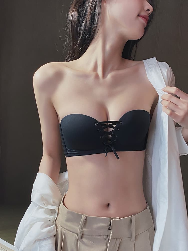 ブラトップ ブラトップ 胸元リボン結び美胸チューブトップ