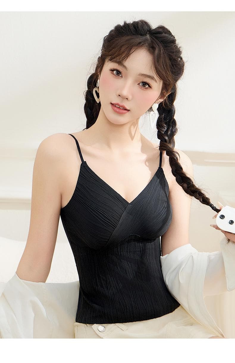 プリーツ加工美胸キャミソールブラトップ