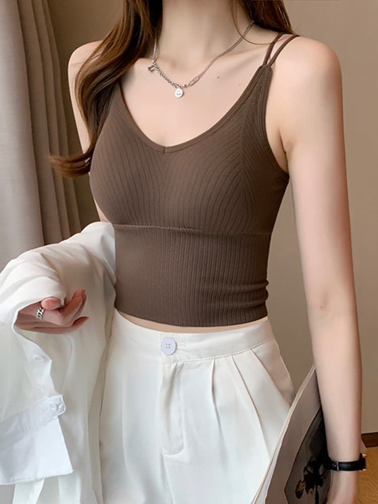 ブラトップ リブ編み美胸ブラトップキャミソール