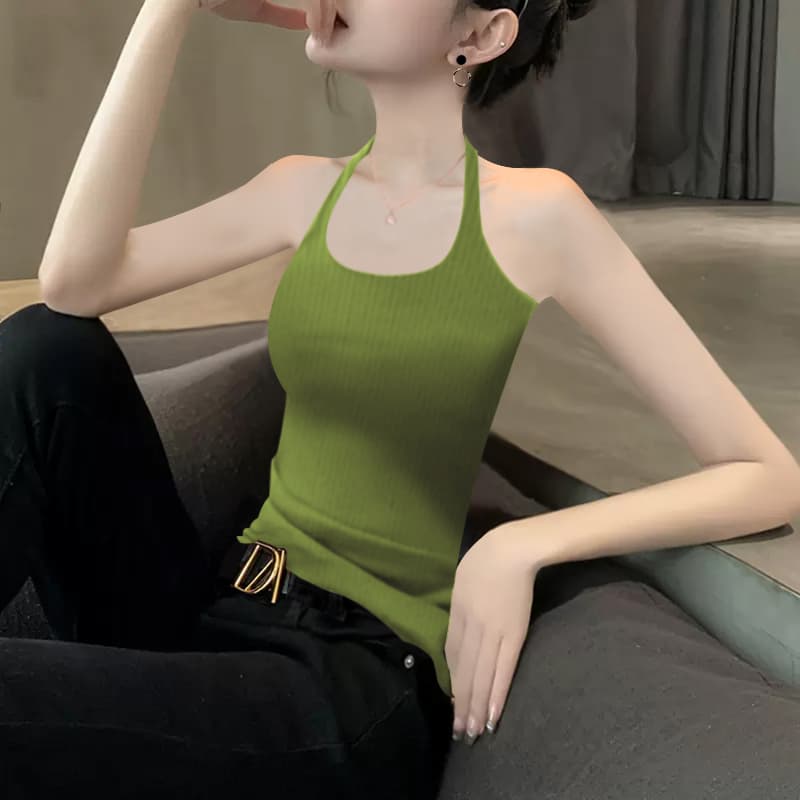 ブラトップ シンプルリブホルターキャミソール