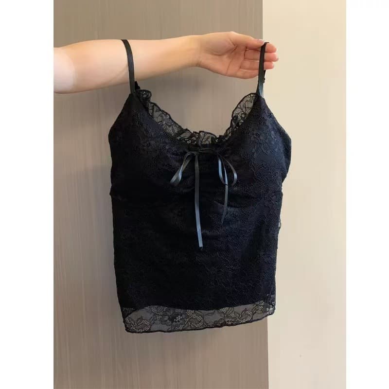 ブラトップ 胸パッド付きレースキャミソール レディース 3色展開