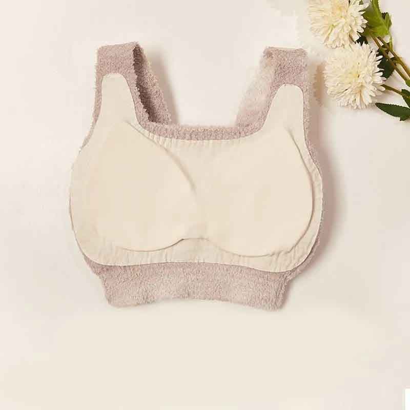 起毛ボア付きタンクトップ型ブラトップ 千鳥格子柄 パッド付き