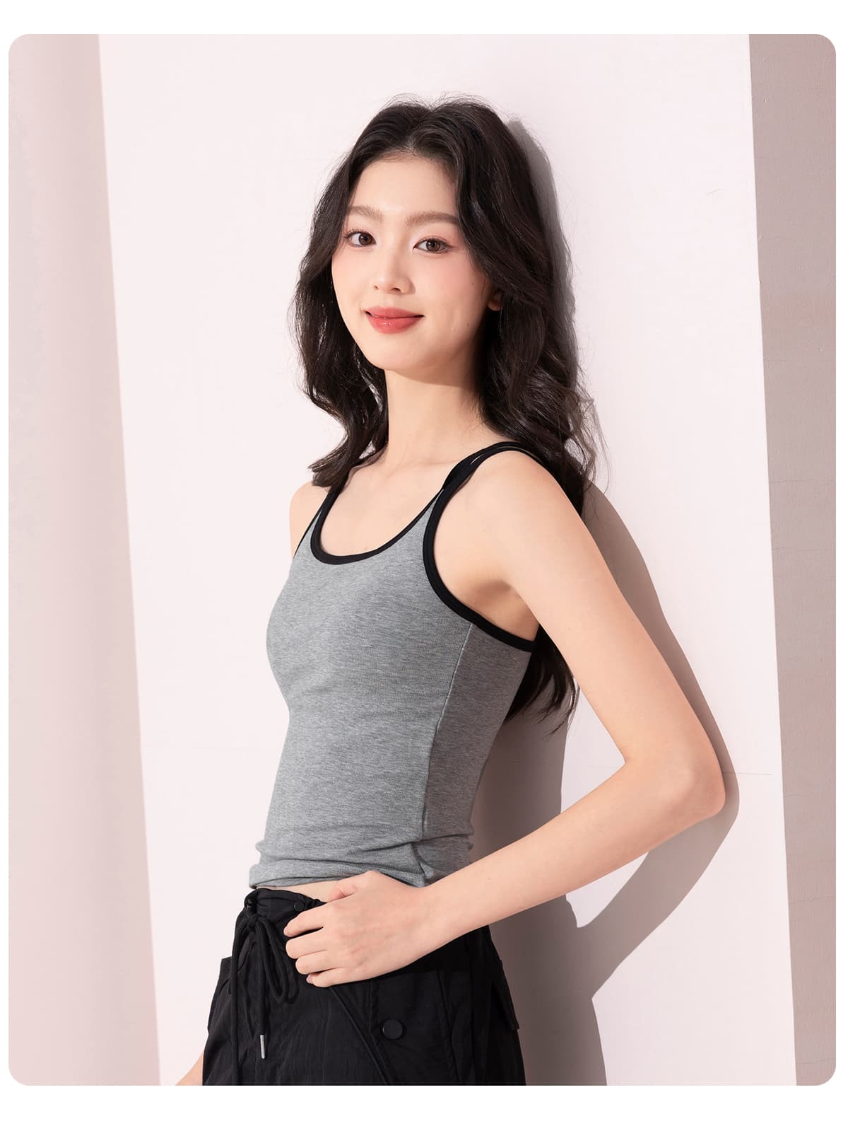 ブラトップ ブラトップ なめらか肌触り 配色縁取りキャミソール