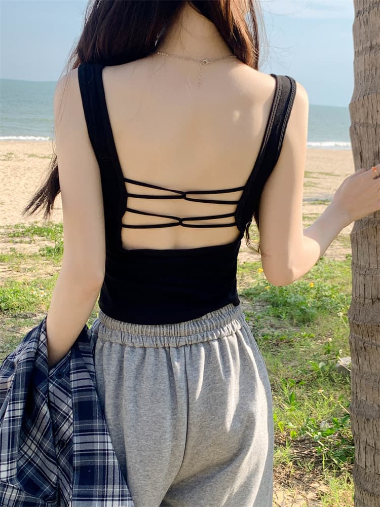 ブラトップ 胸パッド付きバッククロスキャミソール レディース6色展開
