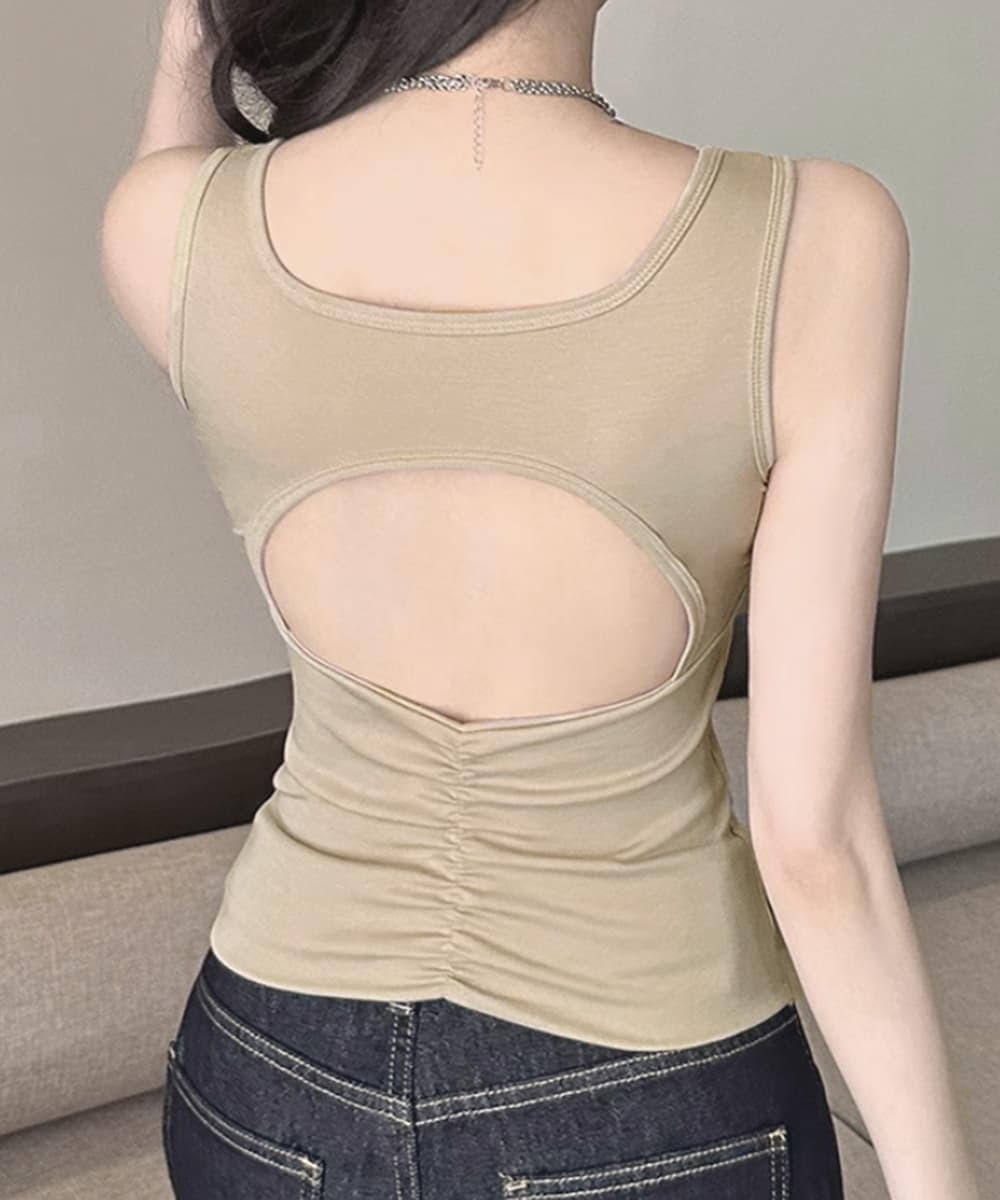 ブラトップ 背中開き ブラカップ付き タンクトップ