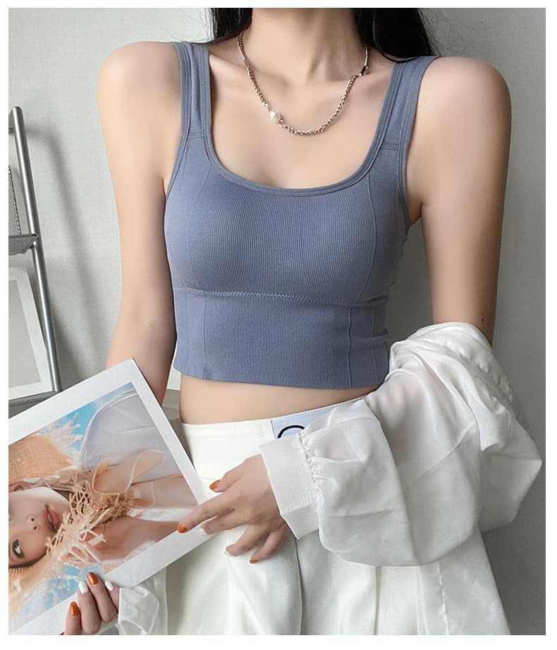 リブ編みブラトップタンクトップ ノンワイヤーパッド付き