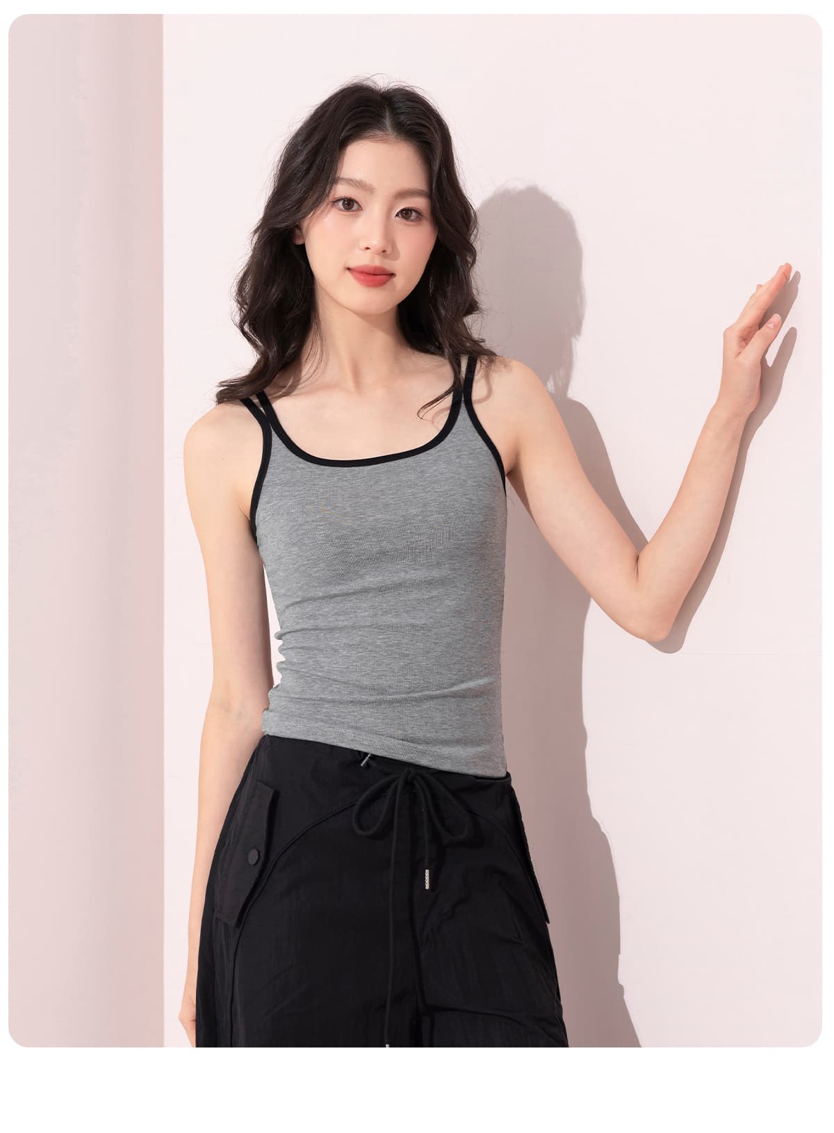 ブラトップ ブラトップ なめらか肌触り 配色縁取りキャミソール