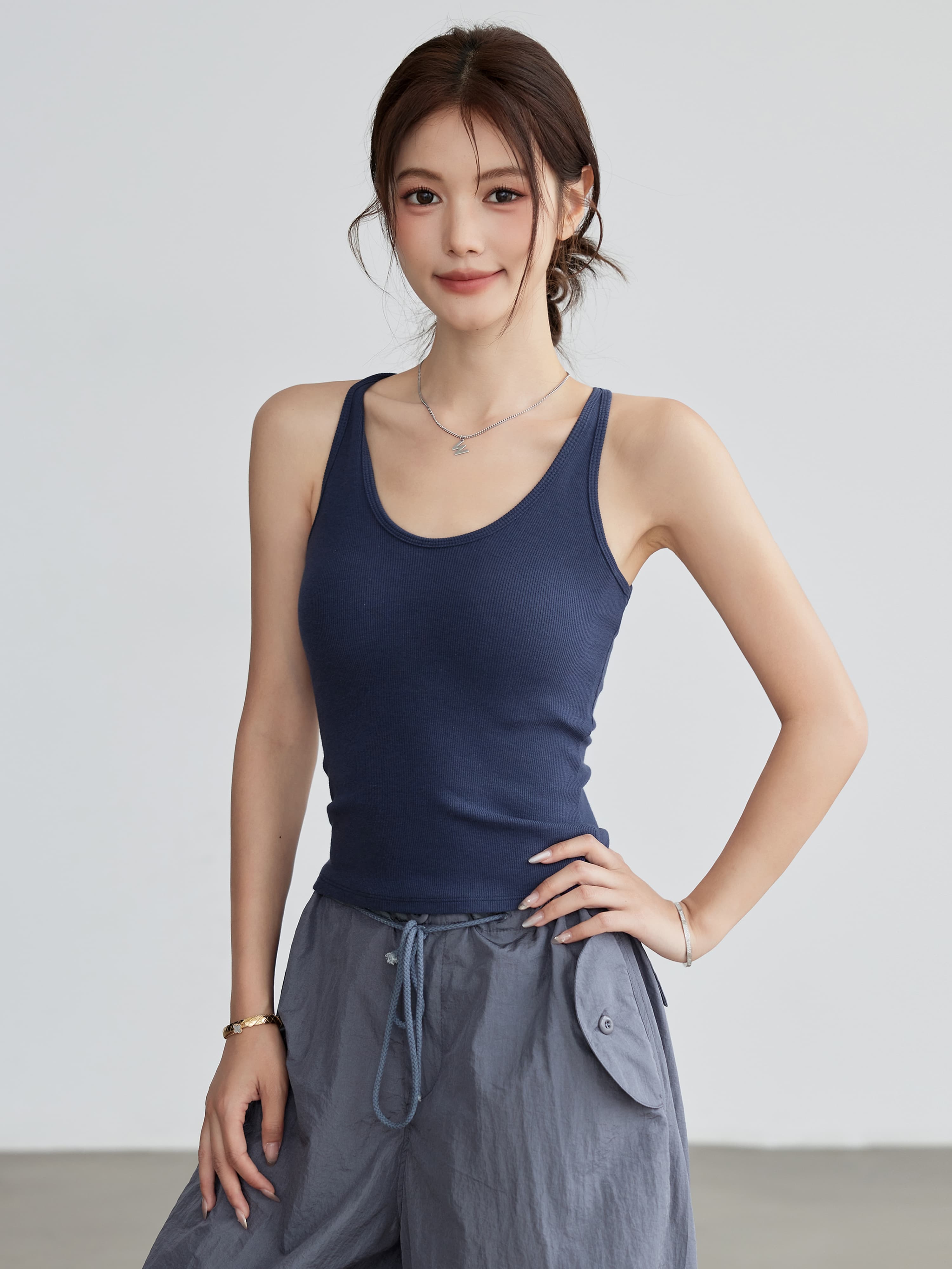 ブラトップ 美シルエット リブ編みブラトップ