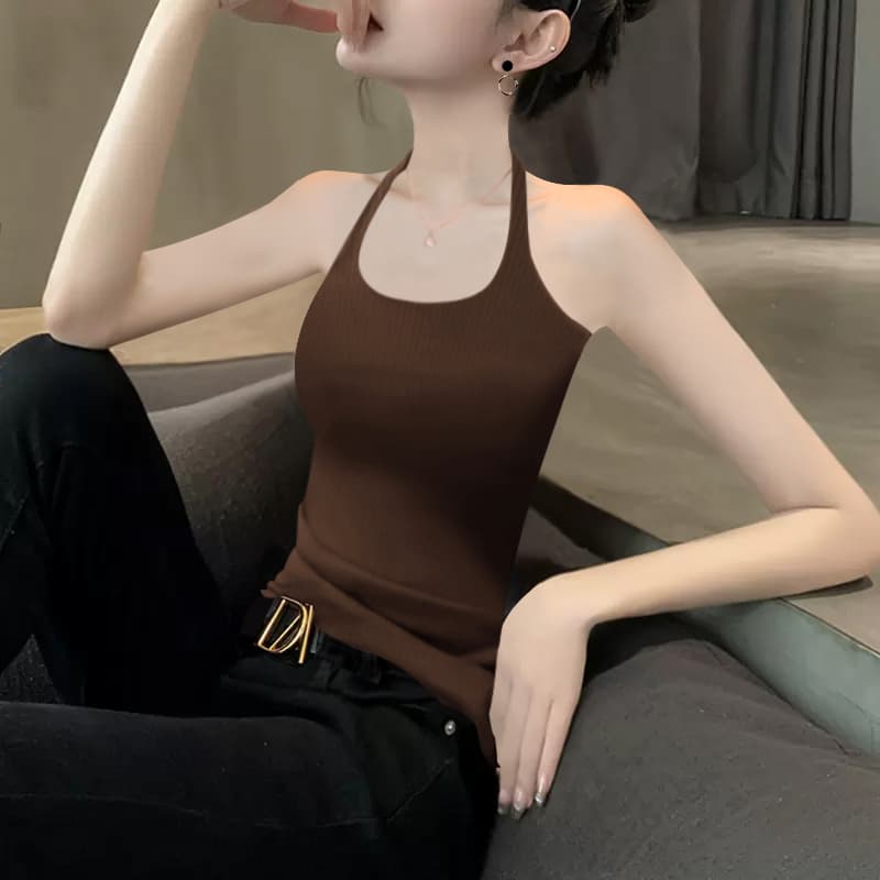 ブラトップ シンプルリブホルターキャミソール