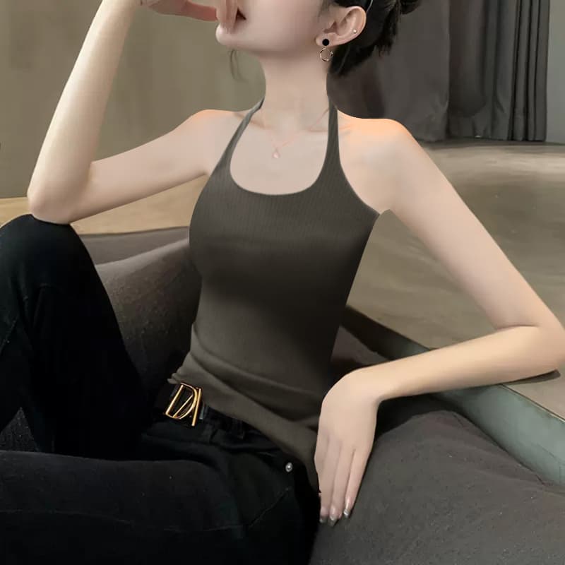 ブラトップ シンプルリブホルターキャミソール