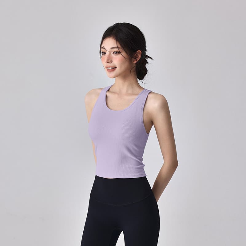 ブラトップ 背中透かしデザイン リブニットホルタートップ スポーツブラトップ
