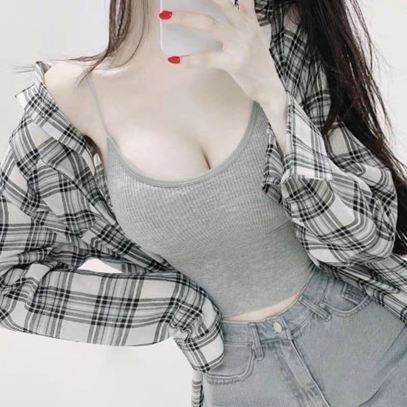 ブラトップ リブ編み美胸キャミソール
