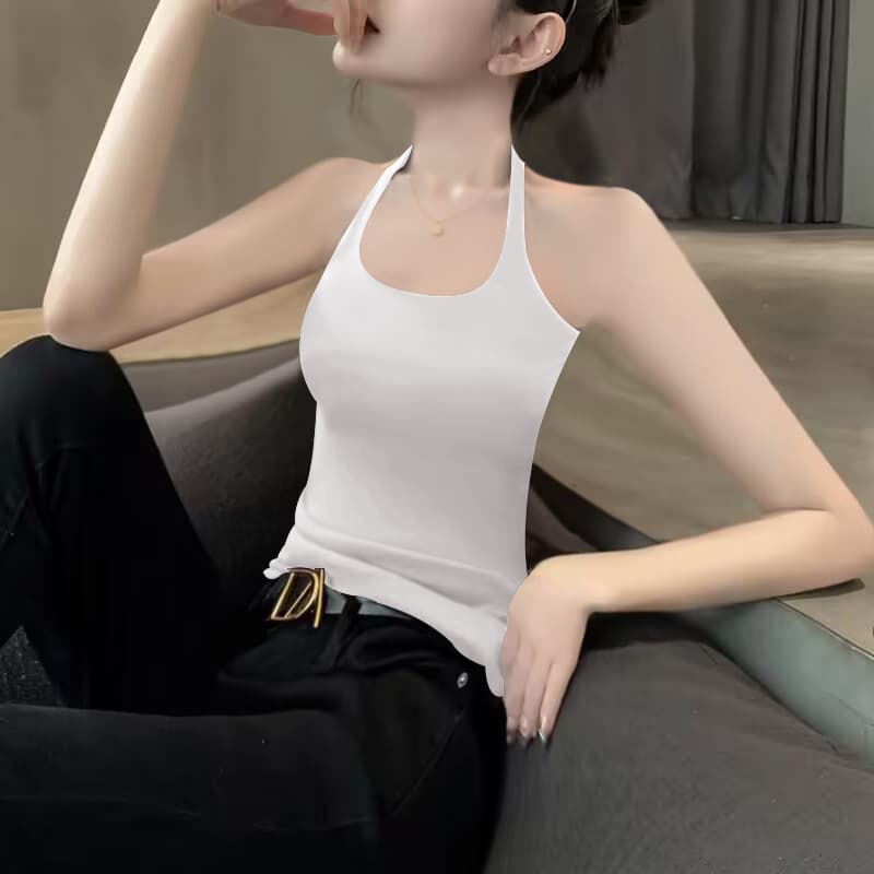 ブラトップ シンプルリブホルターキャミソール