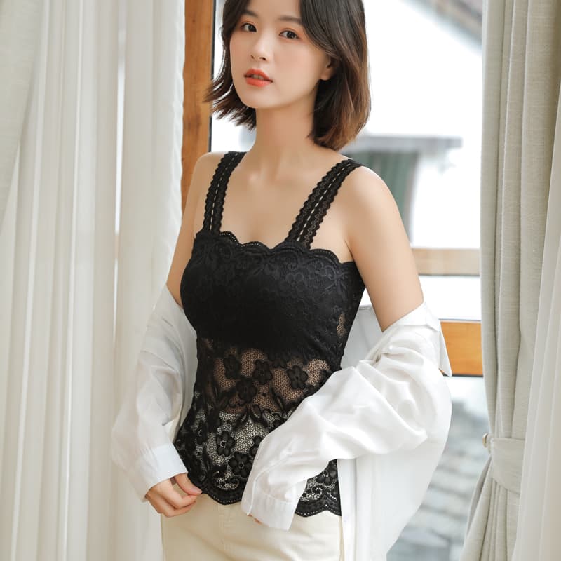 花柄レース編み込みブラトップ