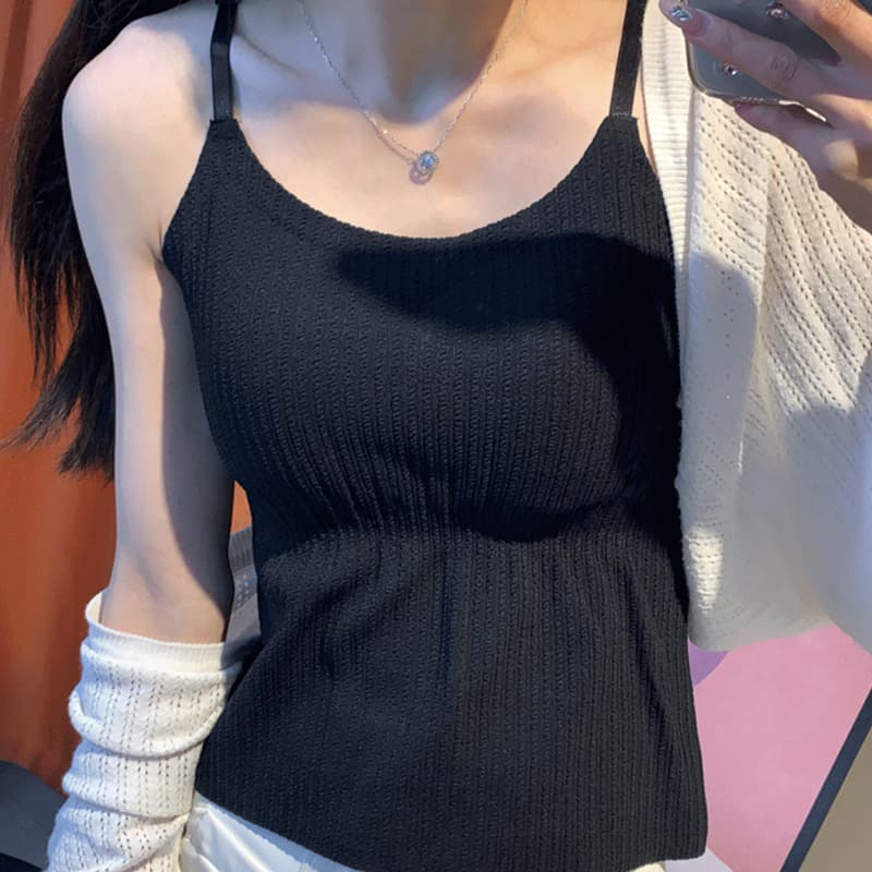 リブ編み 胸元美シルエット ブラトップ