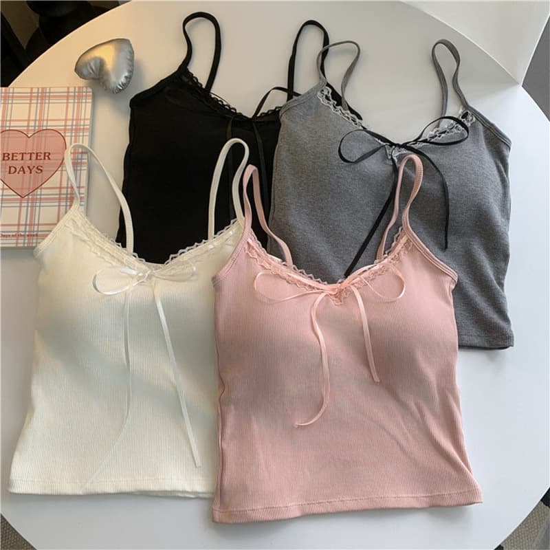 ブラトップ レース縁取りリボンブラトップキャミソール